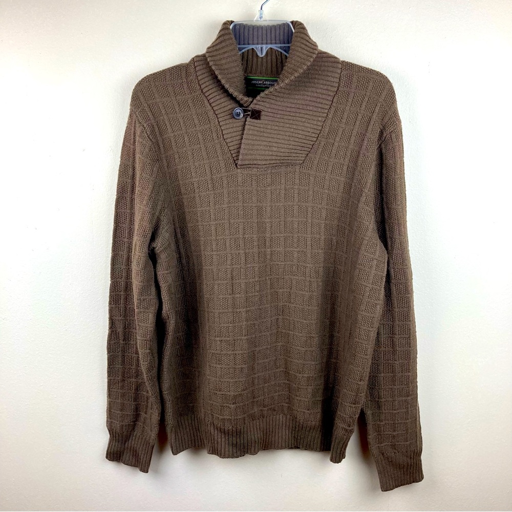 Joseph Abboud shawl collar merino wool sweater window pane knit size med…